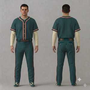 Ensemble uniforme de baseball pour homme, maillot rayé vert, pantalon, fermeture à boutons, coupe classique, vêtements toutes saisons - Product Image 1