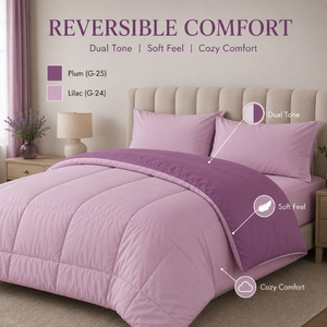 350 GSM Plum Lilac Reversible Dual Tone Microfiber Comforter | Warm All Season <b>Bedding</b> <b>Quilt</b> for Home Hotel Bedroom Everyday Use - Product Image 6