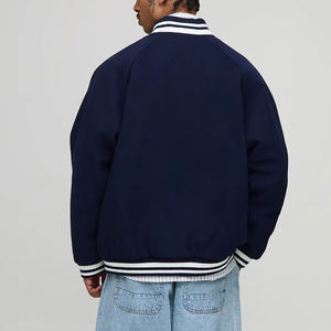 2026 Blank Design Solid <b>Navy</b> Color Varsity Jacket for <b>Men</b> 100% Cotton Fabric Solid Pattern Button Up <b>Men's</b> Wear Winter Jacket - Product Image 4