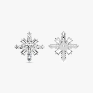 Boucles d'oreilles clous flocon de neige en or blanc 14 carats avec diamants de laboratoire taille baguette conique certifiés IGI, bijoux fins et tendance pour femme - Product Image 3