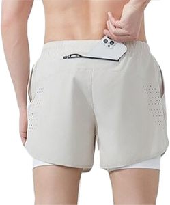 Custom Logo Men's Double <b>Layer</b> Printed Spandex/Cotton <b>Mid</b> Waist Drawstring Closure Pockets Breathable Sports Athletic Shorts - Product Image 2