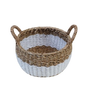 Set of 3 natural and ivory colored seagrass baskets Handmade Storage Basket Wholesale eco-friendly Made Viet Nam - Product Image 5