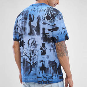 เสื้อยืดผู้ชายทรงเข้ารูป พิมพ์ลายกราฟิกสีน้ำเงิน ผ้าฝ้าย 100% น้ำหนัก 180 กรัม แขนสั้น คอกลม สไตล์ลำลอง สตรีทแวร์ แฟชั่น - Product Image 2