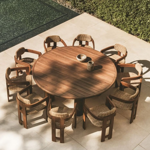 Conjunto de Comedor de Lujo para Exteriores con Pilar Central de Madera de Teca, Redondo y de Gran Capacidad para 10 Personas - Product Image 1