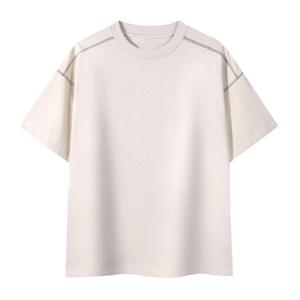 T-shirts en coton tricotés pour hommes, col rond, coupe oversize, épaules tombantes, manches courtes, confortables, écologiques, respirants, couleur unie, tendance - Product Image 3