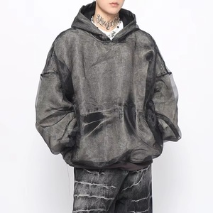 Sudadera con capucha de algodón desgastado para hombre - Estilo urbano, de felpa, oversize, pesada, vintage, con bolsillo canguro - Product Image 1