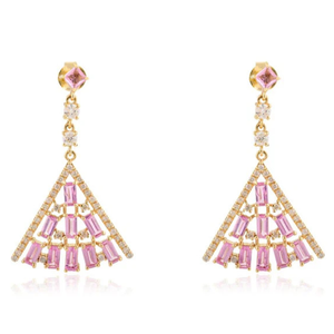 18K White Gold Geometric Pink Sapphire Pyramid Dangle Earrings - Product Image 2