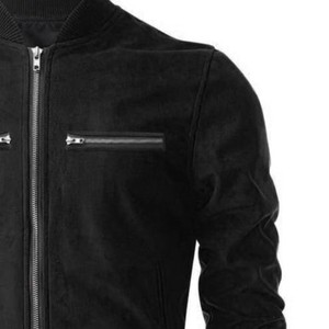 Men's <b>Suede</b> Bomber <b>Jacket</b> Moto <b>Biker</b> Style Zipper Closure Turn-down Collar Regular Sleeve Solid Color Autumn Wear Slim Fit - Product Image 1