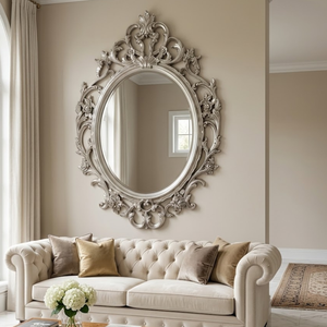 Espejo de Pared Ovalado de Lujo Estilo Veneciano con Marco Floral Barroco Ornamentado y Parte Superior en Forma de Corona |   Espejo Decorativo para Dormitorio o Sala de Estar - Product Image 2