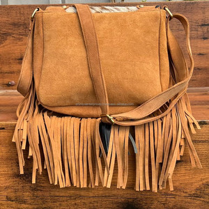 Sac à franges en cuir de vachette et daim produits en gros sac à main à bandoulière et bandoulière en cuir de haute qualité pour femmes avec pierre turquoise - Product Image 5