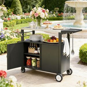 Carrello portaoggetti per barbecue da esterno con griglia e pratico supporto per gli accessori essenziali per la cottura - Product Image 1