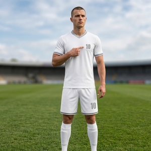 Classic <b>White</b>, Silver, and <b>Black</b> Soccer uniform Set | Premium V-Neck Football Uniform | Breathable Quick-Dry Team Sportswear - Product Image 4