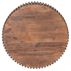 Mesa de Centro Redonda con Diseño Arquitectónico Audaz, Base con Estilo de Acanalado, Acabado Marrón Intenso, Mesa de Centro de Madera de Mango Sólida - Product Image 5