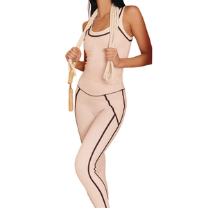 Ensemble de yoga sans couture pour femmes, taille haute, 2 pièces, couleur unie, écologique, respirant, legging et débardeur, vente en gros personnalisée - Product Image 3