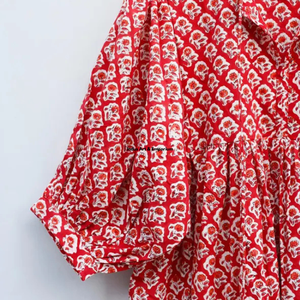 Beautiful Floral Cotton Hand <b>Drawn</b> Printed Summer Dress for Women Casual Wear 3/4 Sleeves Quick Dry - Product Image 4