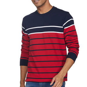เสื้อสเวตเชิ้ตคอกลมลายทางสำหรับผู้ชาย ทรงปกติ แขนยาว ถักทอ สวมใส่สบาย สีแดงกรมท่าขาว สำหรับฤดูใบไม้ร่วง - Product Image 1