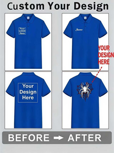 Men's Blue Short Sleeve for Shirt Solid Color Breathable Cotton Jersey Quick Dry Golf Style Logo Print Front Sleeve Summer - Product Image 3