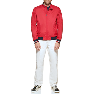 Chaqueta Roja para Hombre, Casual, con Cierre Frontal, Color Sólido, Cuello Alto, Poliéster, Chaqueta con Cuello Camisero - Product Image 5