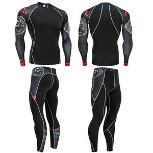 Ensemble de compression pour hommes, nouvelle conception 2025, directement de l'usine, vêtements de fitness, manches longues et leggings, ensemble de compression pour la salle de sport - Product Image 3