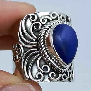 <b>Lapis</b> <b>Lazuli</b> <b>Ring</b> 925 Sterling Silver Handmade Boho Statement Promise Jewelry for Women Natural Pear Shape Gemstone Jewelry - Product Image 5