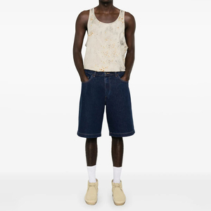 Shorts Bermuda en coton bleu foncé pour homme, taille haute, fermeture boutonnée, style décontracté avec poches, tissu respirant - Product Image 5