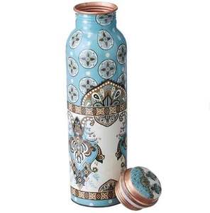 Bouteille d'eau en cuivre à thème éléphant, imprimé artisanal bleu, bouteille réutilisable pour boire, voyage, bureau, cuisine, flacon décoratif - Product Image 5