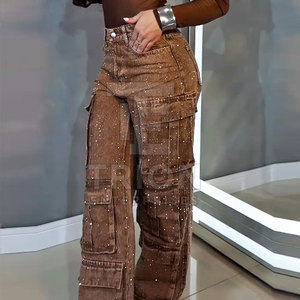 Pantalon cargo femme orné de strass, haute qualité, coupe tendance, style dernier cri - Product Image 4