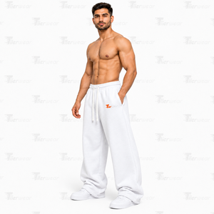 <b>Men's</b> <b>White</b> Sweatpants Elastic Waist Drawstring Casual <b>Jogger</b> Pants Breathable Knitted Cotton Street Wear Loose fit sweatpants - Product Image 4