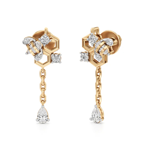 Geometric Drop <b>Earrings</b> 18K Solid Gold Diamond Pear Cut Women's Luxury <b>Wedding</b> Jewelry - Product Image 1