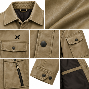 Unisex Echtleder Utility-Mantel |   Schwarz Khaki |   OEM ODM Hersteller |   Premium-Qualitätsdesign |   Lederbekleidung | - Product Image 4