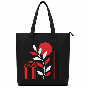 300gsm Black Canvas Tote Bag Zipper Closure Shopping Bag 21x19x4 Custom Logo Eco Friendly Reusable <b>Extra</b> <b>Large</b> Polyester Lining - Product Image 1