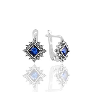 Blue Sapphire <b>Stud</b> Earrings 925 Sterling <b>Silver</b> Gold Plated Luxury Jewelry for Women Party & Wedding Gifts - Product Image 1