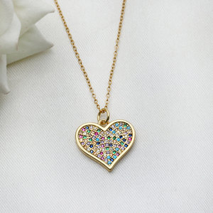 Wholesale 925 Sterling Silver Gold Plated Heart CZ Pendant Necklace Colorful Cubic Zirconia Jewelry <b>Gift</b> for Women - Product Image 3