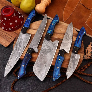 Nuevo Juego de Cuchillos de Cocina Profesionales de 5 Piezas, Hechos a Mano con Acero de Damasco, Edición de Marca, Mango de Madera Pakka Azul - Product Image 3