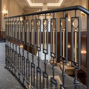Sistema de barandillas de hierro y latón de primera calidad, pasamanos decorativos de metal antiguo para renovación de escaleras en el hogar. - Product Image 2