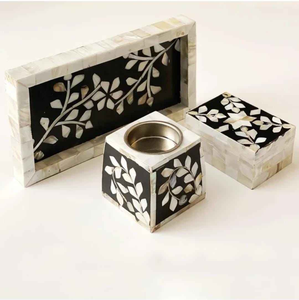 Meilleure Qualité Boîte à Encens en Bois d'Acacia avec Incrustation MOP et Résine, Plateau Brûleur, Ensemble de Décoration d'Intérieur, Mubkhar Bakhoor Arabe par Decor World Expo - Product Image 5