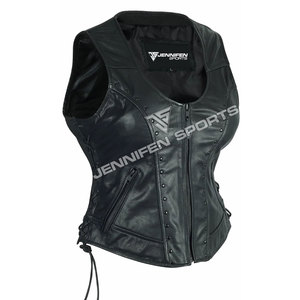 Gilet en cuir de vachette 100% véritable pour femme, style déesse sexy, best-seller, avec fermeture éclair et lacets latéraux - Product Image 2