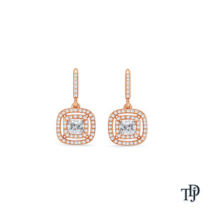 ต่างหูเพชรทรงคุชชั่นคัทแบบดับเบิ้ลฮาโล 18K ทองคำ ประดับเพชรเลี้ยงในห้องปฏิบัติการ - Product Image 3