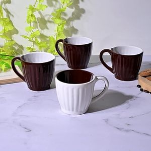 Luxe Dual-Tone Brown & White Ceramic <b>Cup</b> <b>Set</b> Textured 6-Piece Collection - Product Image 1