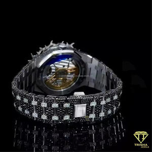 Reloj de Diseño para Hombre con Incrustaciones de Diamantes, Bisel con Puntas, Diamantes Cultivados en Laboratorio VVS, Plata 925, Automático - Product Image 2