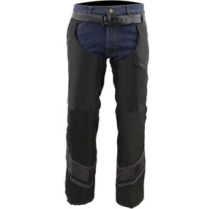 Samroz Sports <b>Men's</b> Black Vented Textile <b>Chaps</b> with <b>Leather</b> Trim - Product Image 2
