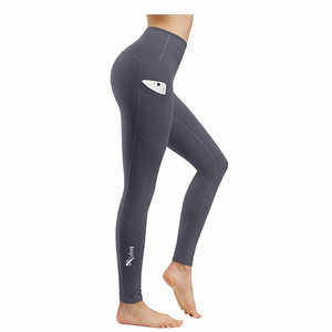 High Waist Full Length <b>Leggings</b> Navy <b>Blue</b> Knitted Stretch Breathable Sporty <b>Women's</b> Yoga Pants With Pockets - Product Image 3