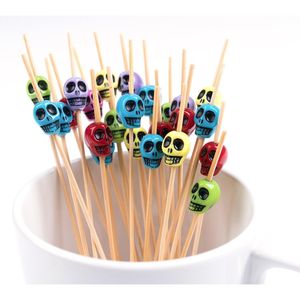 Handmade 100ct Multicolor Skulls Bamboo Cocktail Picks 4.7\" <b>Toothpicks</b> - Product Image 4