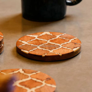 Round Wooden <b>Coasters</b> Set With Geometric Pattern Bohemian Style <b>Heat</b> Resistant Drink Mats For Coffee Table Decor - Product Image 5
