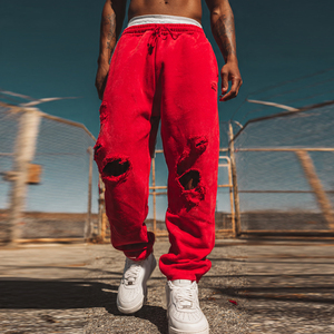 Street Fashion Distress Sweatpants Men Elastic Waist Oversize Distressed <b>Trouser</b> Pajama Men Winter Jogger Distress Fleece Pants - Product Image 1