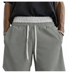Shorts Bermuda en Coton Gris pour Hommes, Taille Élastique avec Cordon de Serrage, Décontracté, Longueur Mi-Cuisse, Respirant, Logo Tricoté sur le Devant - Product Image 3