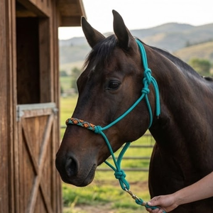 Cuerda de Entrenamiento Profesional Teal, Cabezal de Cuerda Trenzada a Mano, Brida de 4 Hilos, Nudo de Fiador para Establos, Lazo para Caballos, Equipo Práctico y Duradero - Product Image 4