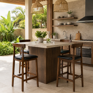 Indonesian Teak Wood Durable Mid-Century Commercial Use Modern Nadhifa Teak Bar Chair Bar <b>Stool</b> <b>Cushioned</b> Oscar Leather Sea - Product Image 5