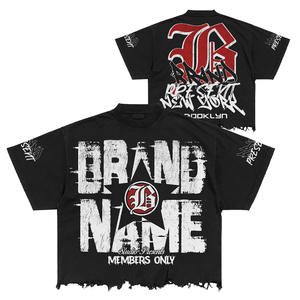 Nouveau T-shirt Hip Hop personnalisé noir épais 220 g/m² délavé à l'acide, coupe ample à épaules tombantes, imprimé DTG, ourlet brut - Product Image 1
