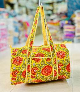 กระเป๋าเดินทางผ้าฝ้ายพิมพ์ลายบล็อกงานฝีมืออินเดีย ลายช้างสุดหรู ผลิตด้วยมือที่ไจปุร์ - Product Image 3